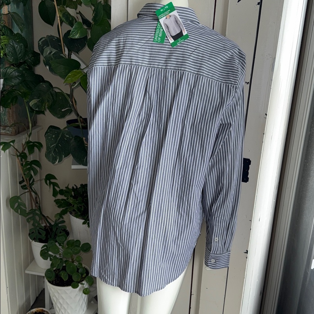 United Color’s of Benetton Classic Men’s Striped Button-Up Shirt gray/white XL - Picture 5 of 7